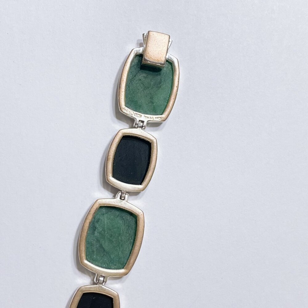 Sterling Silver Green & Black Stone Link Bracelet - Picture 4 of 9